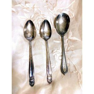 Holmes & Edwards Inlaid Silver IS + XIV Flatware 3 Tea Sugar Spoon Vintage